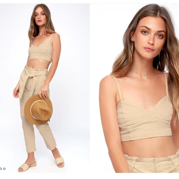 Amuse Society Bright Spark Beige Denim Crop Top (NWOT) - Picture 3 of 11